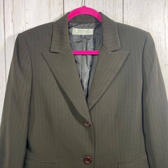 Tahari Arture S Levine Womens Dark Olive Green Blazer Jacket - Picture 4 of 14
